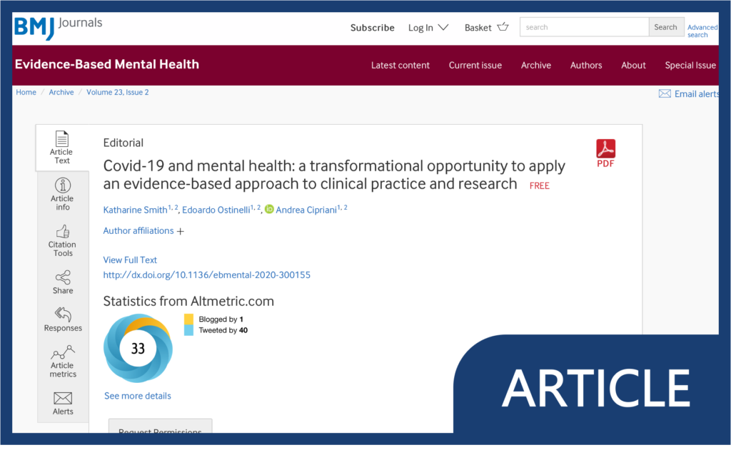 COVID-19 and mental health: a transformational opportunity to apply an evidence-based approach to clinical practice and research