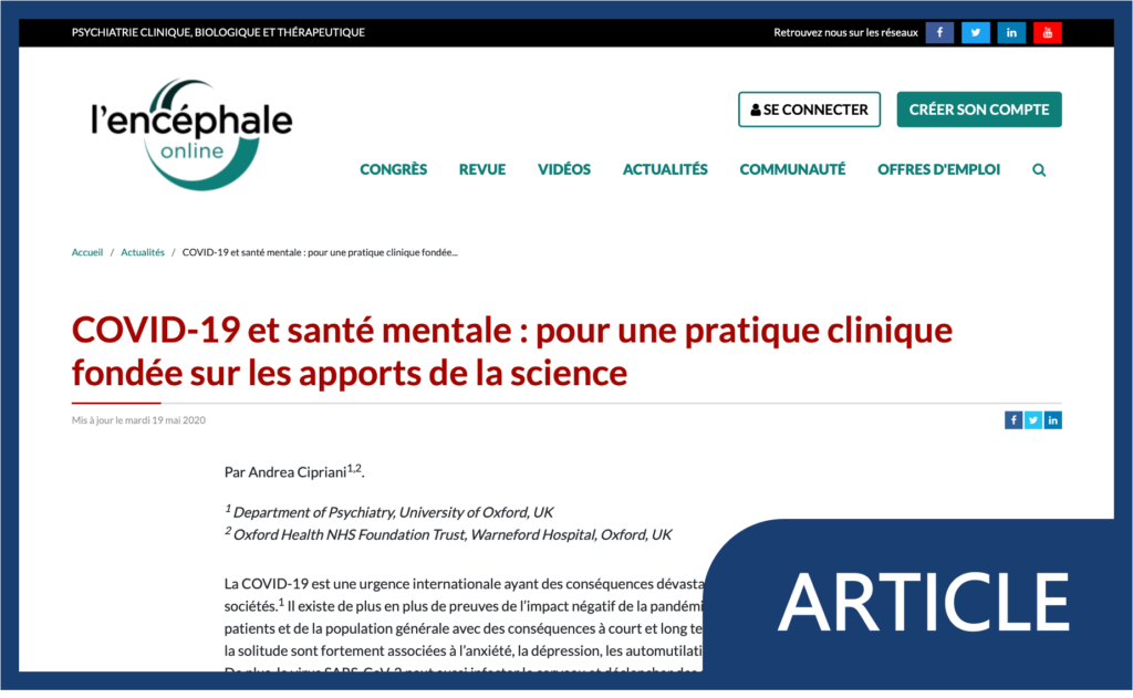 COVID-19 et santé mentale : pour une pratique clinique fondée sur les apports de la science [Article in French]