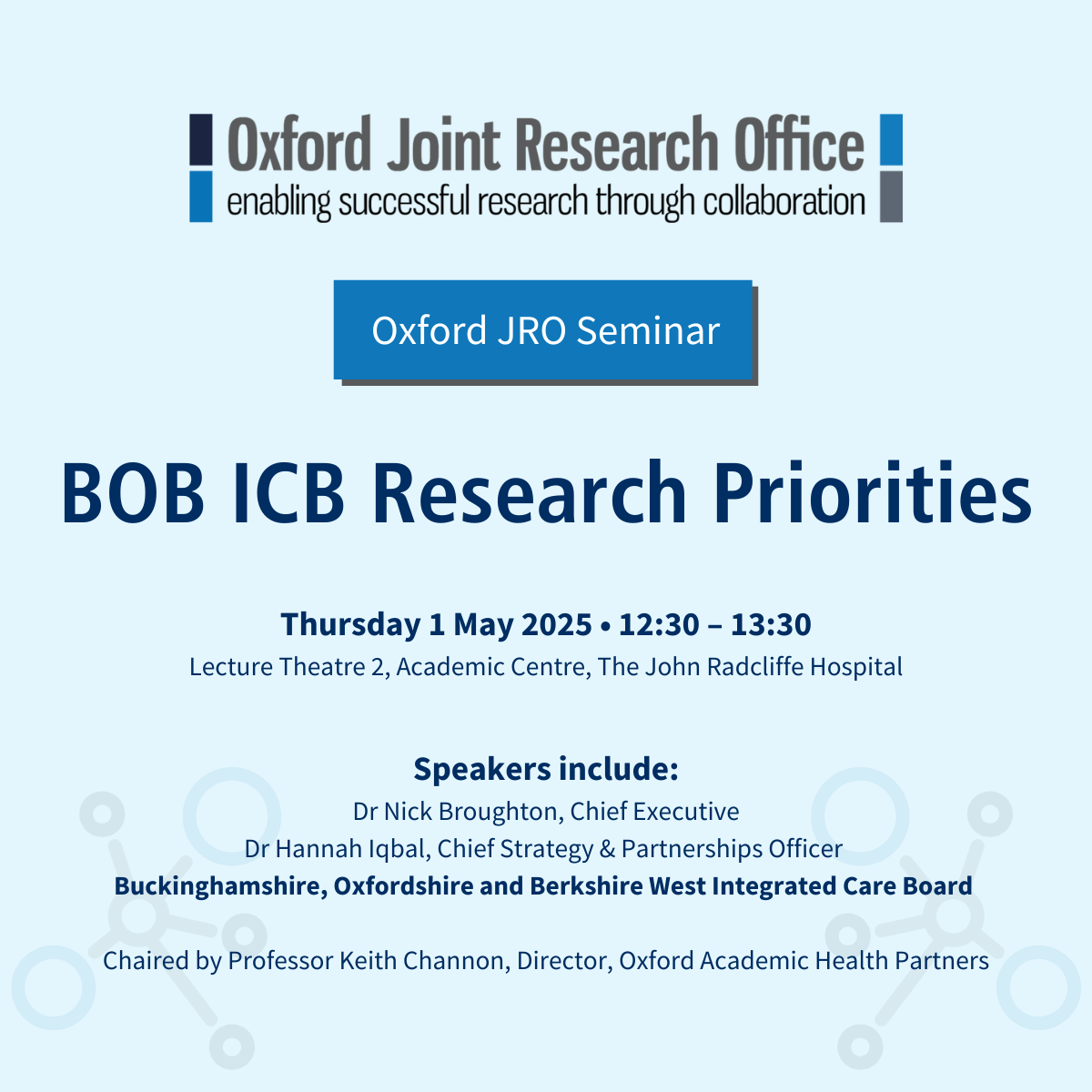 Oxford Joint Research Office Seminar – BOB ICB Research Priorities